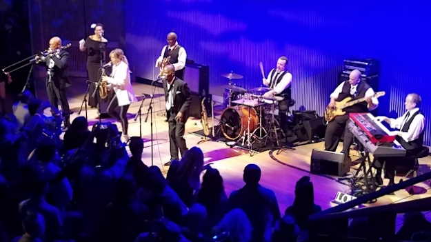 Maceo Parker and band + sax Candy Dulfer. Credit: Jeff Kaliss