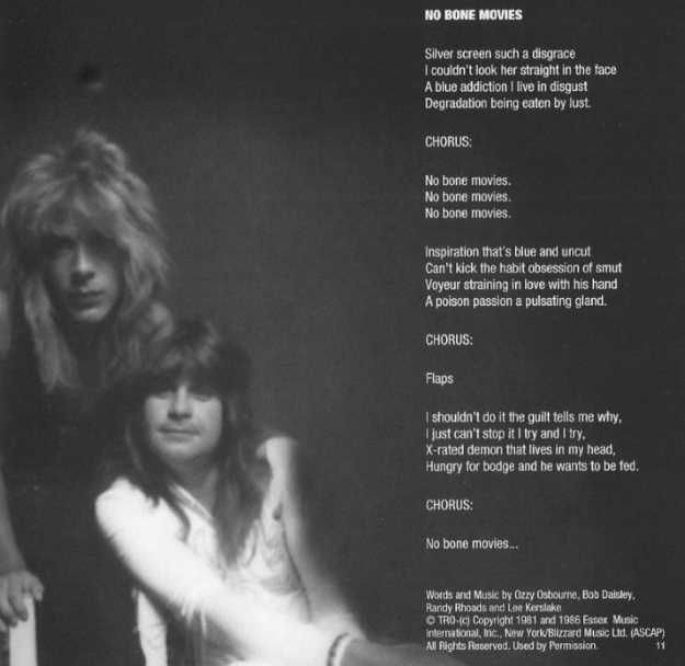 Rhoads and Ozzy pictured in a booklet. Photo credits: Fin Costello, Neal Preston, and Mark Weiss